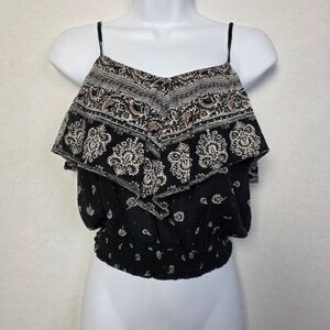 American Eagle Black Boho Ruffle Crop Top XS